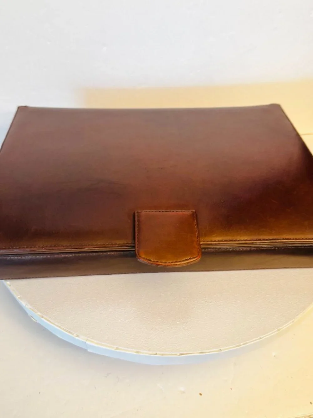 Vtg Leather Dresser Jewelry Box Rare Storage Holder Black Velvet Lining READ